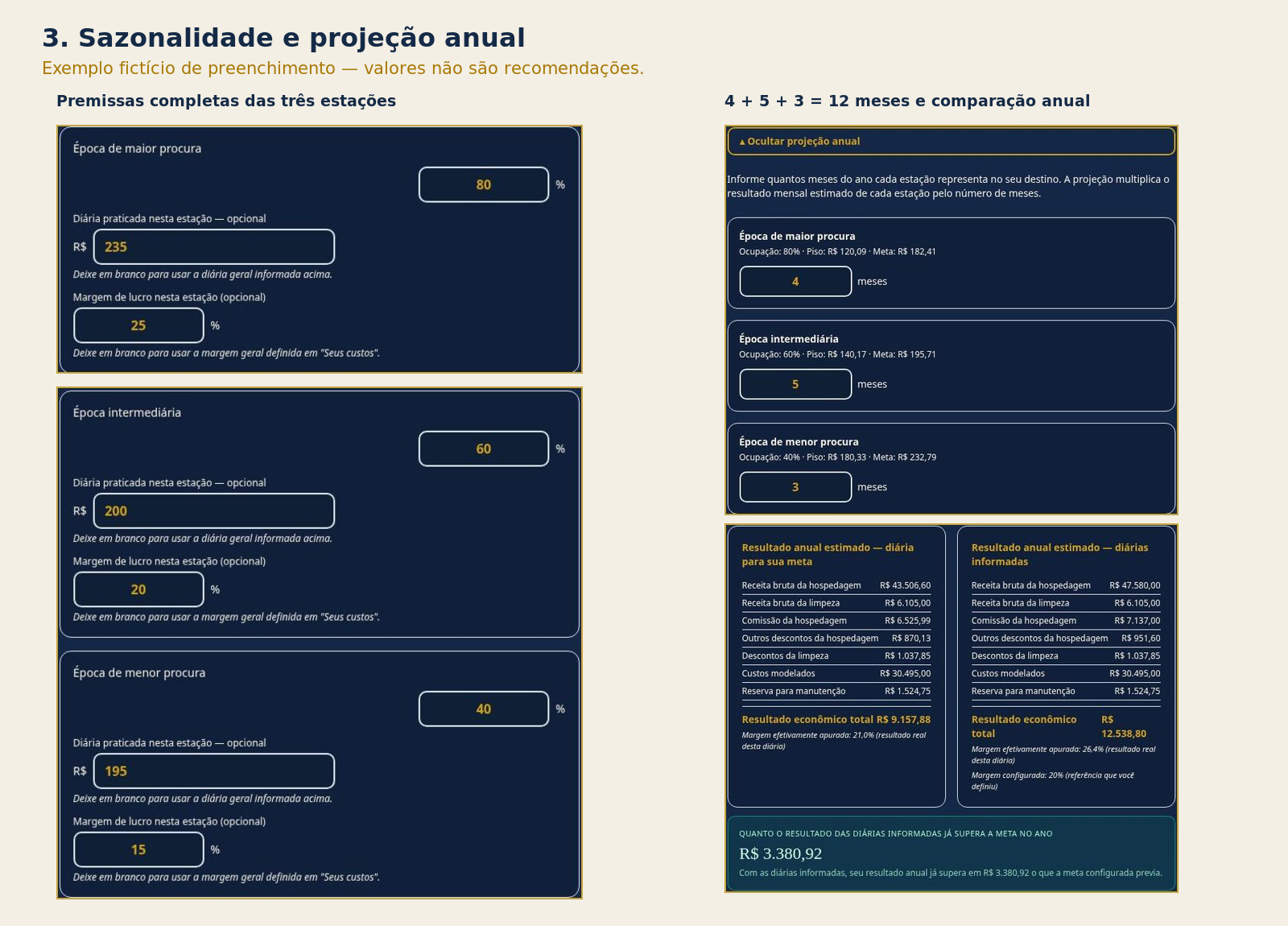 Configuração de sazonalidade e projeção anual da Calculadora