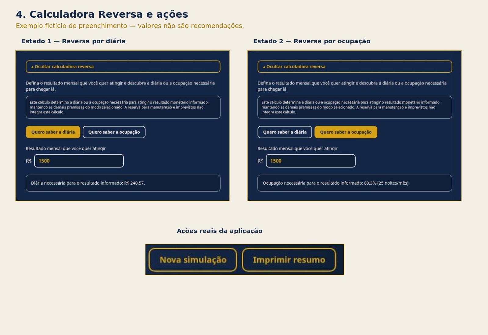 Calculadora Reversa calculando diária ou ocupação necessária